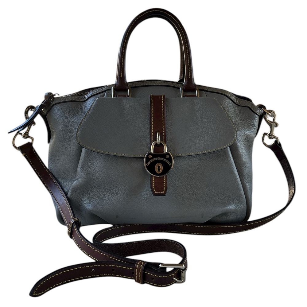 Dooney & Bourke Gray Pebbled Leather Samba Satchel w/Brown Trim Handbag J7937365